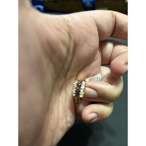 18KGE Gold Electroplated Size 7 Ring Purple Faux Amethyst Accent Stones